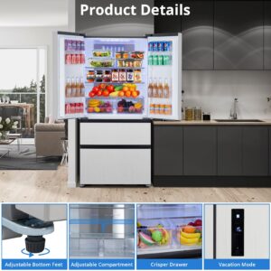 French Door Refrigerator, 33" & 18.8Cu.Ft Counter Depth French Refrigerator, 4-Door Stainless Steel Refrigerator w/6.5Cu.Ft Freezer Capacity, Kitchen Fridge w/Digital Temperature Control Auto Defrost