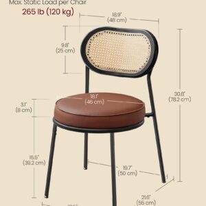 VASAGLE Dining Chairs, Set of 2 Dining Room Chairs with Boho PE Rattan Back, Synthetic Leather Upholstered Accent Chairs for Kitchen Living Room, Coffee Brown ULDC160K02V1