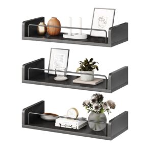 leadpro floating shelves for wall, floating shelves for bedroom kitchen decor, wall mounted rustic farmhouse wood shelf for books, plants, set of 3 (black)