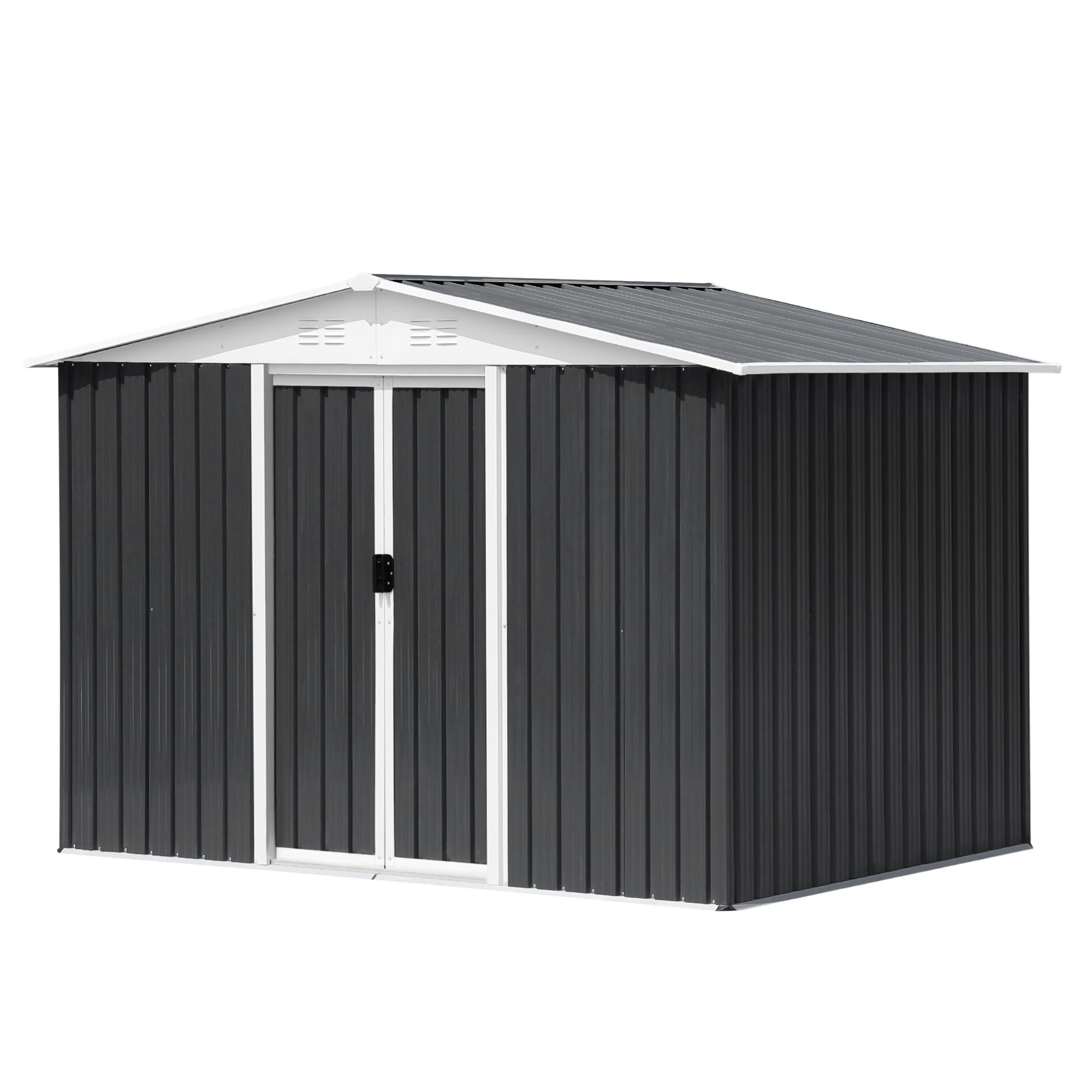 8x6 FT Outdoor Storage Shed, Metal Tool Sheds with Lockable Sliding Door & Air Vent, Garden Shed for Backyard Garden Patio Lawn, Dark Grey