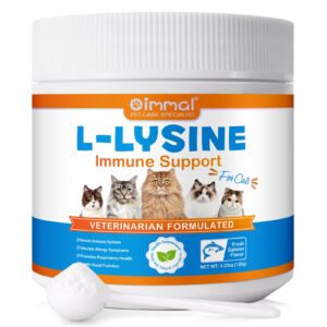 l-lysine powder for cats, lysine supplement for cats, support immune system, respiratory health & visual function and allergy relief, pets health supplies multivitamins, salmon flavor - 4.23 oz / 120g