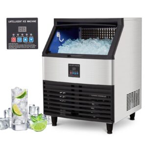 garveelife stainless steel commercial ice maker machine 440lbs/24h, self-cleaning ice machine under-counter with 88lbs large ice storage capacity (8 * 18 ice cubes per 15min)