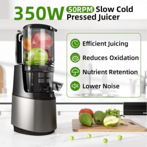 Cold Press Juicer Machines, 350W Masticating Juicer with 5.8" Inch Large Feed Chute for Whole Fruits and Vegetables, Slow Juices Extractor Easy to Clean