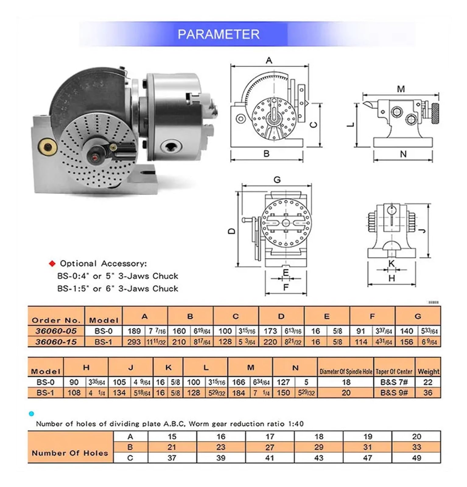 KACOME BS-0/BS-1/BS-2 Manual semi-Universal indexing Head indexing Table for milling Machines