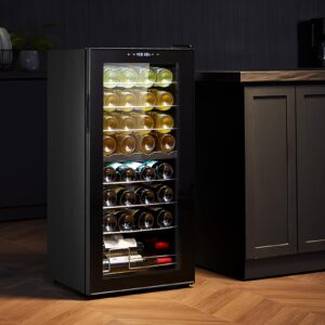 VEVOR 32-Bottle Wine Cooler, Dual Zone & Dual Temperature Wine Fridge, Freestanding Refrigerator with Digital Control, Tempered Glass Door with UV Protection, Red & White Wine Storage for Home Bar