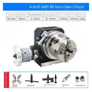 KACOME 4/6 Inche Three-jaw Chuck Milling Machine Indexing Head Rotary Table Universal Indexing Plate Rotating Vertical Horizontal(4 (80mm Four-jaw))