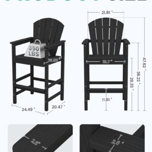 SERWALL Tall Adirondack Chairs Set of 2, HDPE Bar Height Outdoor Chairs, Wood-Like Adirondack Bar Stools for Patio, Balcony, Porch, Black