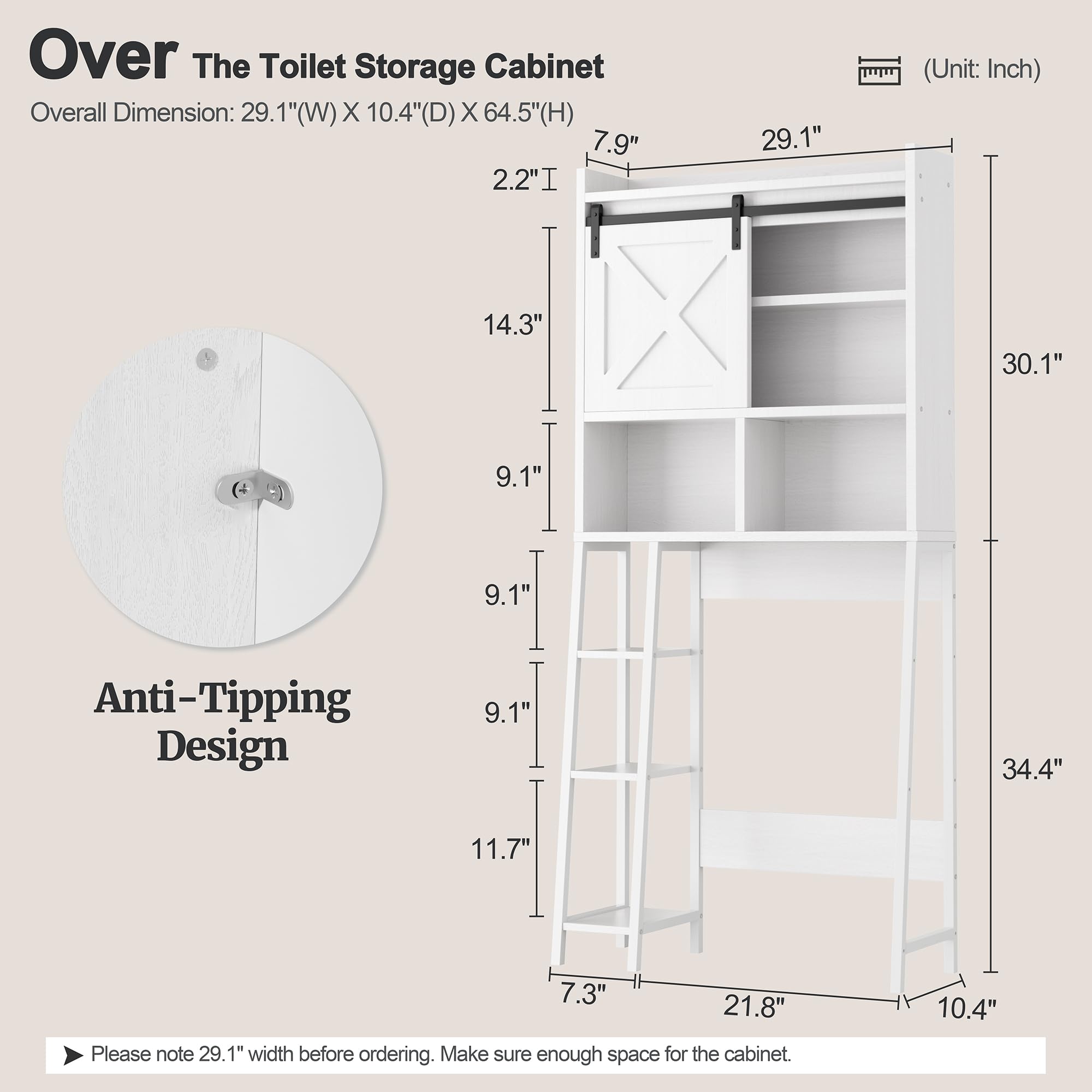 Meilocar Over The Toilet Storage Cabinet, Farmhouse Storage Cabinet Over Toilet with Sliding Barn Doors, Freestanding Bathroom Storage Organizer Cabinet Shelf Space Saving Toilet Rack, White