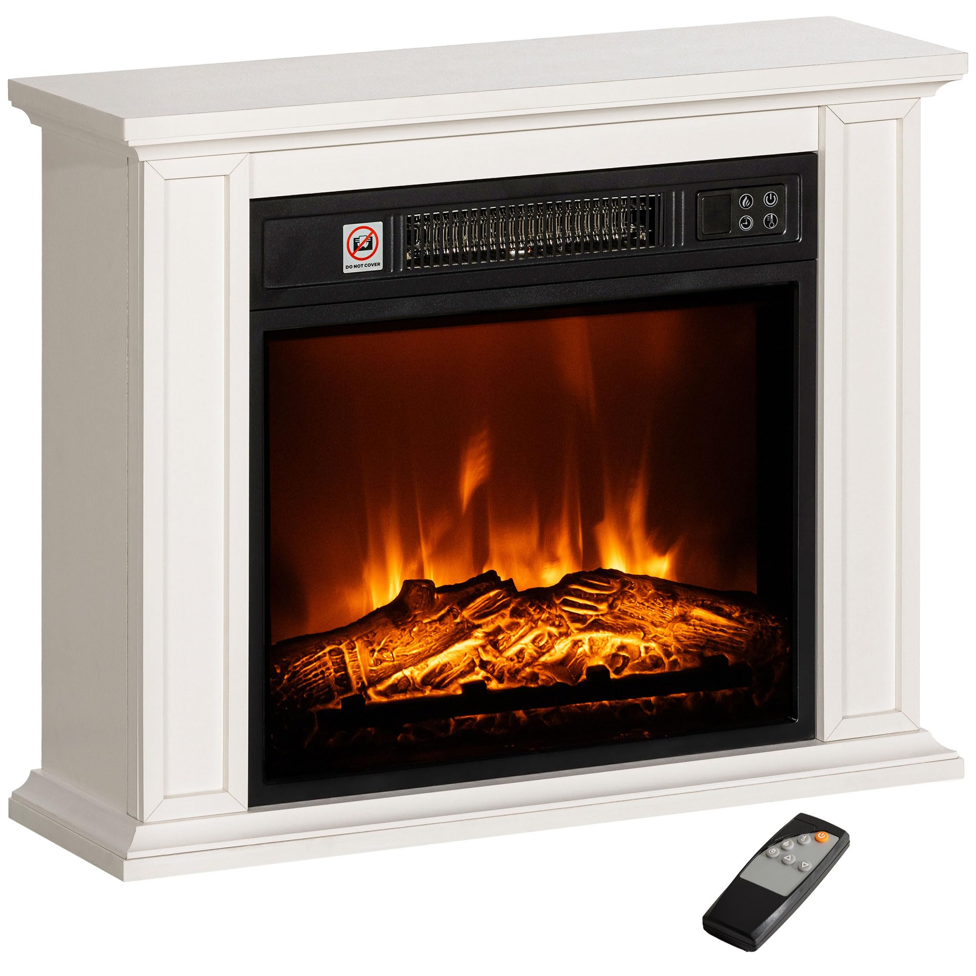 HOMCOM 26" Electric Fireplace with Mantel Surround, 1400W Replaceable Fireplace Insert Heater with Realistic Log and Flame Effect, Remote, Freestanding Fireplace Heater for Living Room, White