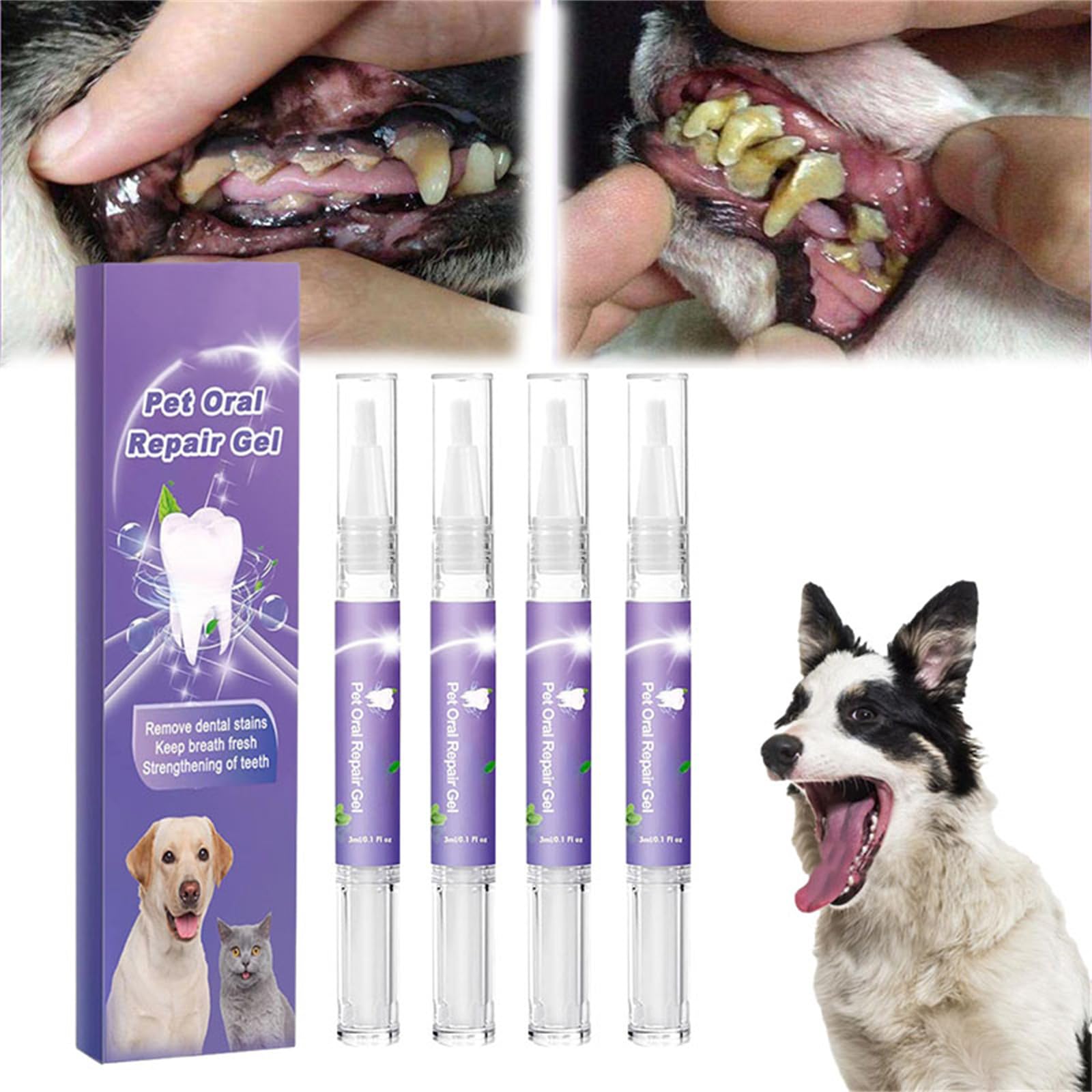 Lettucepets Dog Toothbrush,Pet Oral Repair Gel Pen for Dogs, Pet Oral Repair Gel, Pet Oral Repair Gel for Dogs, Pet Breath Freshener Gel Care Cleaner-4pc