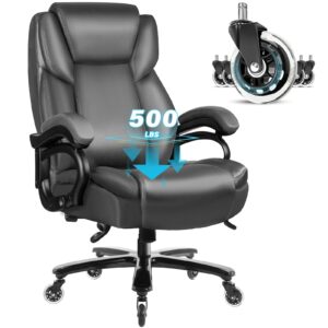 ofika big and tall office-chair 500lbs - adjustable lumbar support, office chair for heavy people, heavy duty high back executive desk chair with wide seat and quiet rubber wheels, large office chair