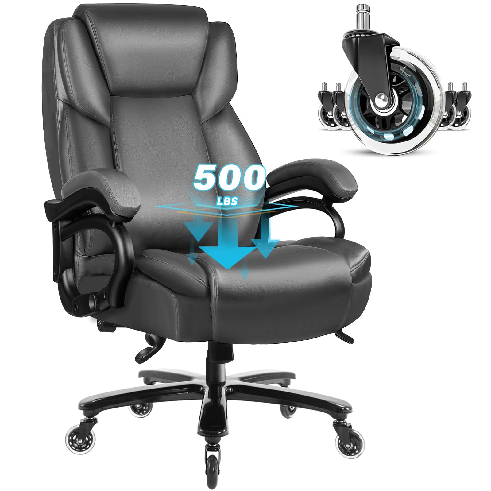 OFIKA Big and Tall Office-Chair 500lbs - Adjustable Lumbar Support, Office Chair for Heavy People, Heavy Duty High Back Executive Desk Chair with Wide Seat and Quiet Rubber Wheels, Large Office Chair