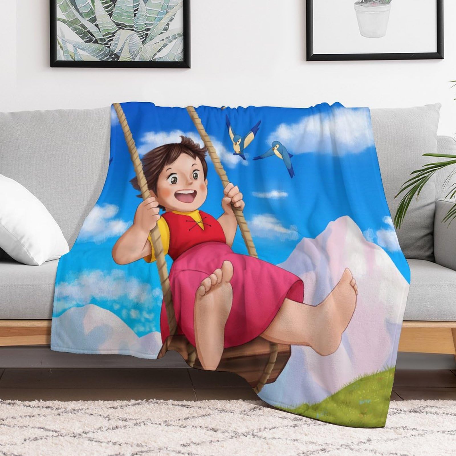 Heidi,a Girl of The Alps Poster Japanese Anime Fleece Throw Blanket for Bed Couch Sofa 300GSM Super Soft and Warm Flannel Blankets Home Decor 30"x40"