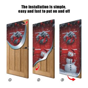 Burbuja Christmas Snowman Door Door Cover, Stretch Fabric Backdrop Door Porch Covers for Home Party Holidays Decoration, 35x79 In