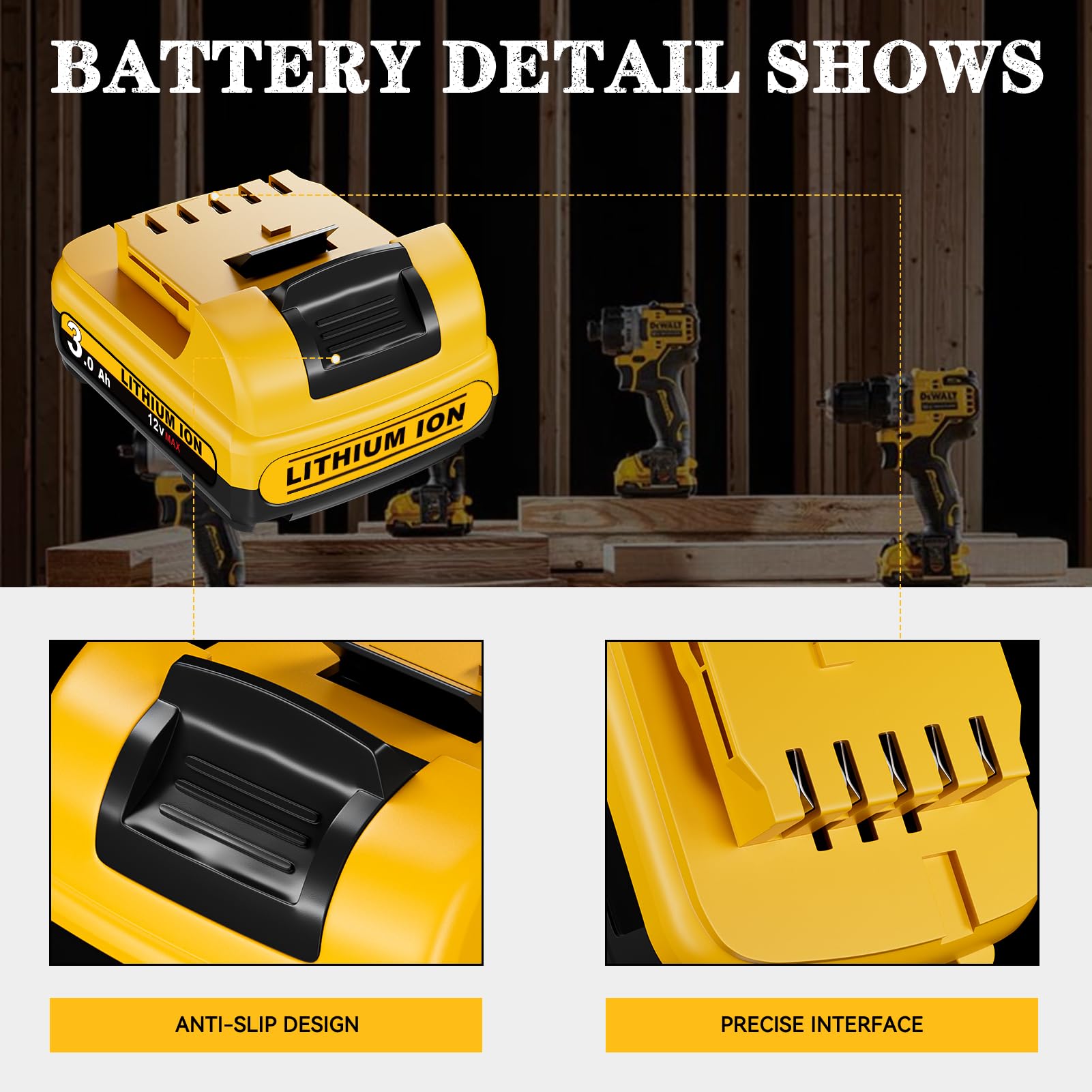 2Pack DCB120 12V 3.0Ah Replacement for Dewalt 12V Battery DCB121 DCB123 DCB122 DCB124 DCB125 DCB127 Compatible with Dewalt 12 Volt Max Lithium Battery