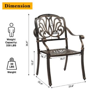 VINGLI 5 Pieces Outdoor Patio Dining Set, Cast Aluminium Patio Furniture Set with 4 Chairs and 1 Umbrella Table for Yard, Garden, Porch and Poolside, Bronze (Square Table and Chairs)