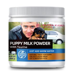 nutra kams goat milk powder with taurine for puppies and dogs digestive health, strong bones and healthy teeth.14. oz, 100% natural.