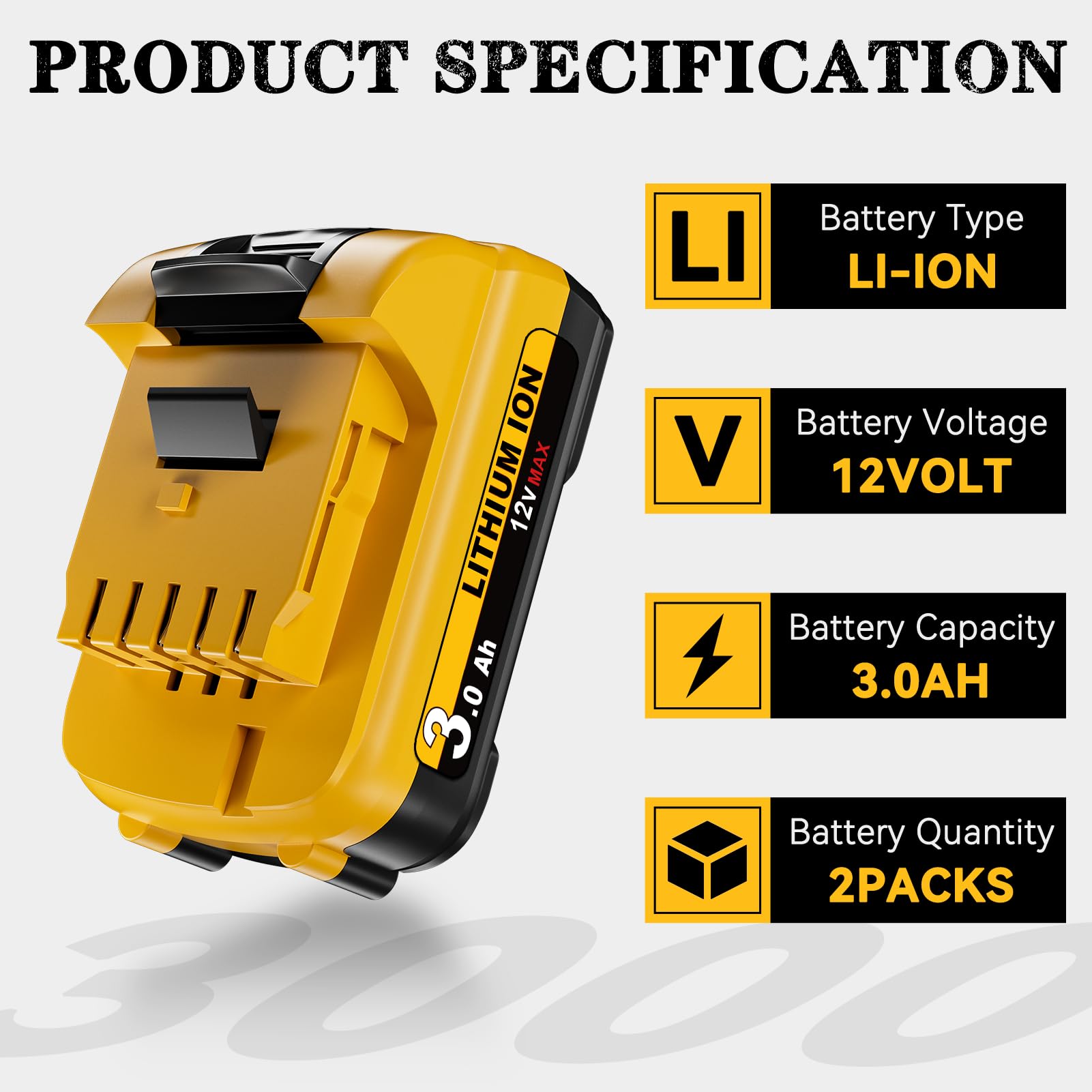 2Pack DCB120 12V 3.0Ah Replacement for Dewalt 12V Battery DCB121 DCB123 DCB122 DCB124 DCB125 DCB127 Compatible with Dewalt 12 Volt Max Lithium Battery