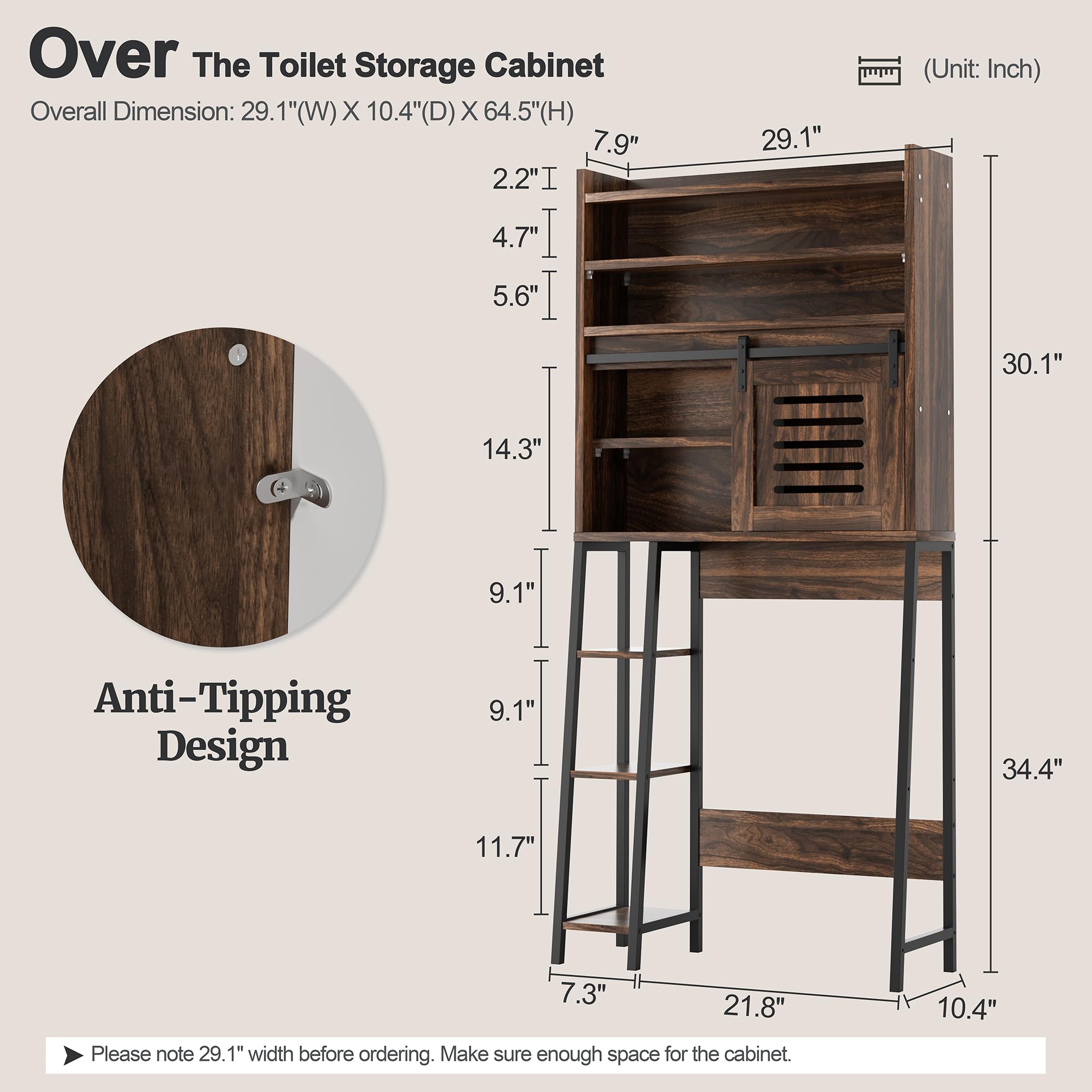 Meilocar Over The Toilet Storage Cabinet, Farmhouse Storage Cabinet Over Toilet with Sliding Doors, Freestanding Bathroom Cabinet Over Toilet Space Saver W/Adjustable Shelf, Walnut