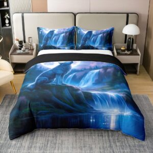 feelyou wolf bedding set king size wolves howling comforter cover set animal wolves 100% cotton duvet cover mountain moon wolf bedspread cover room black blue decor quilt cover，no comforter