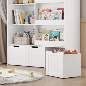 FOTOSOK Toy Storage Organizer with Sliding Book Shelf, Toy Organizers and Storage with 3 Movable Drawers and 6 Storage Cubbies, Playroom Organization and Storage Kids Bookshelf for Playroom, Bedroom