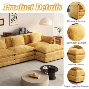 112" Sectional Couches for Living Room, L Shaped Modular Sofa Cloud Couch, Deep 3 Seater with Movable Ottoman, Modern Oversized Comfy Chenille Sofas for Apartment, Office, (Yellow)