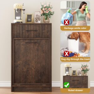 GAOMON Fluted Tilt Out Trash Can Cabinet, Hidden Garbage Can Cabinet 10 Gallon, Freestanding Dog Proof Trash Can Cabinet, Wooden Trash can for Kitchen Dining Living Room, Brown Cherry