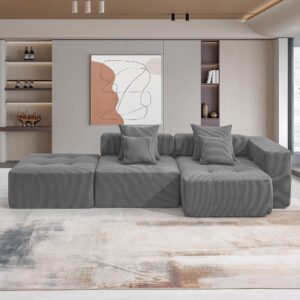 p purlove l shaped sectional sofa, corduroy modern minimalist style l shaped couch, modular upholstered living room sofa set for living room, apartment, 3 pc free combination (gray)