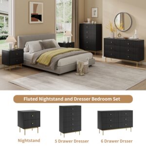 MAISONARIA 5 Drawer Dresser for Bedroom, Tall Dresser Chest of Drawers with Gold Handles, Wood Dresser Storage Cabinet for Bedroom, Black