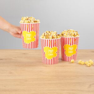 Restaurantware-Bio Tek 32 Ounce Popcorn Cups, 100 Striped Popcorn Tubs - Greaseproof, Disposable, Red Paper Party Popcorn Containers, For Movie Nights