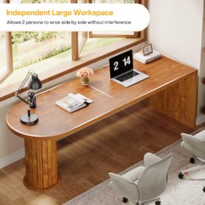 Tribesigns 78.74-Inch 2 Persons Double Desk, Extra Long Ellipse Computer Desk, Wooden Home Office Desk with Cylindrical Pedestal, Industrial Study Writing Table Workstation Business Furniture