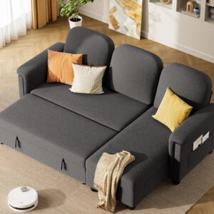 YESHOMY L-Shaped Sofa Bed Convertible Sectional,Pull Out Couches,3 Comfortable Seats with Storage Space,for Living Room,Cotton Grey