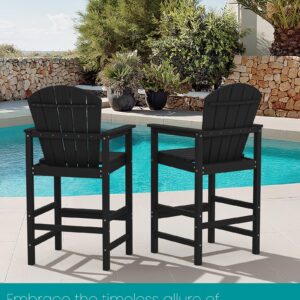 SERWALL Tall Adirondack Chairs Set of 2, HDPE Bar Height Outdoor Chairs, Wood-Like Adirondack Bar Stools for Patio, Balcony, Porch, Black