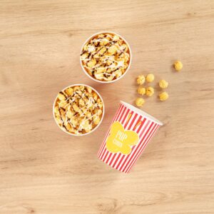 Restaurantware-Bio Tek 32 Ounce Popcorn Cups, 100 Striped Popcorn Tubs - Greaseproof, Disposable, Red Paper Party Popcorn Containers, For Movie Nights