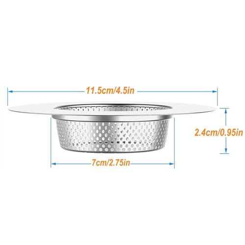 CTWHA 2PCS 4.5 Inch OD Stainless Steel Kitchen Sink Strainer Large Wide Rim Strainer Drain Strainer Suitable for Sink Drainage and Garbage Disposal