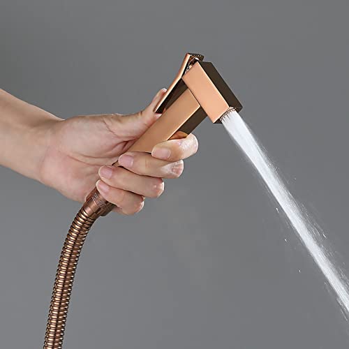 ZLOCYIVHE Handheld Bidet Sprayer for Toilet, Rose Gold Cloth Diaper Sprayer Kit Wall Mounted Brass Bidet Sprayer Set Single Handle Toilet Bidet Sprayer Kit with 150cm Shower Hose,Square(Square)