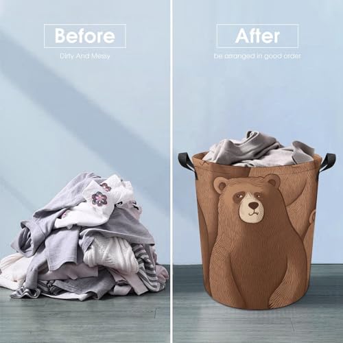 Laundry Hamper Brown Bear Freestanding Laundry Basket Thickened Waterproof Collapsible Clothes Hamper Storage for Clothes Toys Dorm And Family