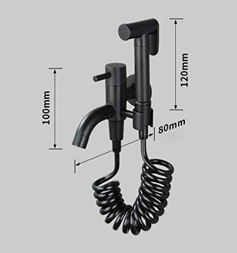 ZLOCYIVHE Bidet Sprayer with Single Cold Water Black Portable Cloth Diaper Washer Shower Sprayer Set Wall Mount Toilet Bidet Attachment Pressure Sprayer,PVC Hose(Stainless Steel Hose)