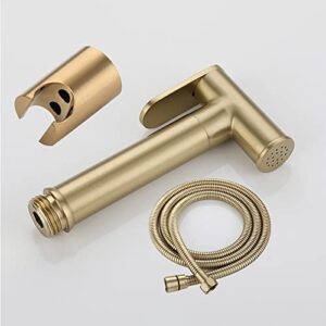 ZLOCYIVHE Handheld Bidet Sprayer for Toilet, Brushed Gold Brass Bathroom Cloth Diaper Sprayer Set with 150cm Shower Hose, Wall Mounted Toilet Bidet Sprayer Kit for Feminine Hygiene, Bathing Pets