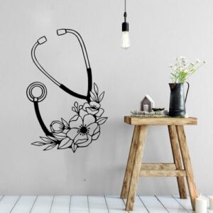 yrbaonok stethoscope floral nurse wall sticker hospital doctor stethoscope medical wall sticker vinyl hospital decoration removable wall sticker