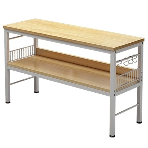 Multifunctional Workbench Kitchen Shelf Home Prep Table Chopping Table Metal Frame Sturdy and Stable Double Deck Workbench Large Storage