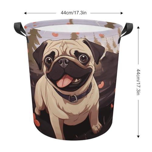 Laundry Hamper Cute Pug Freestanding Laundry Basket Thickened Waterproof Collapsible Clothes Hamper Storage for Clothes Toys Dorm And Family