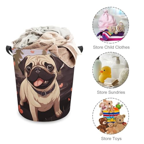 Laundry Hamper Cute Pug Freestanding Laundry Basket Thickened Waterproof Collapsible Clothes Hamper Storage for Clothes Toys Dorm And Family