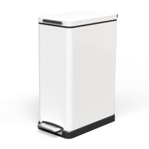 home zone living 12 gallon slim kitchen trash can, stainless steel, step pedal, 45 liter, white