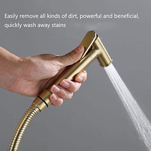 ZLOCYIVHE Handheld Bidet Sprayer for Toilet, Brushed Gold Brass Bathroom Cloth Diaper Sprayer Set with 150cm Shower Hose, Wall Mounted Toilet Bidet Sprayer Kit for Feminine Hygiene, Bathing Pets