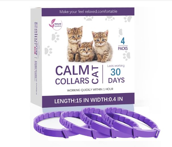 4 Pack Calming Collar for Cats and Kittens,Cat Pheromone Collars for Anxiety Efficient Relieve, Feline Calm Pheromones Collars Cats Stress Relief,Calming Collar for Peeing,Meowing,Fighting,Scratching