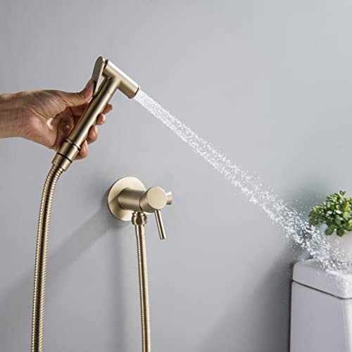 ZLOCYIVHE Handheld Bidet Sprayer for Toilet Wall Mounted Cloth Diaper Sprayer Kit Brass Bidet Sprayer Set Single Handle Toilet Bidet Sprayer Kit with 150cm Shower Hose,Brushed Gold(Brushed Gold)