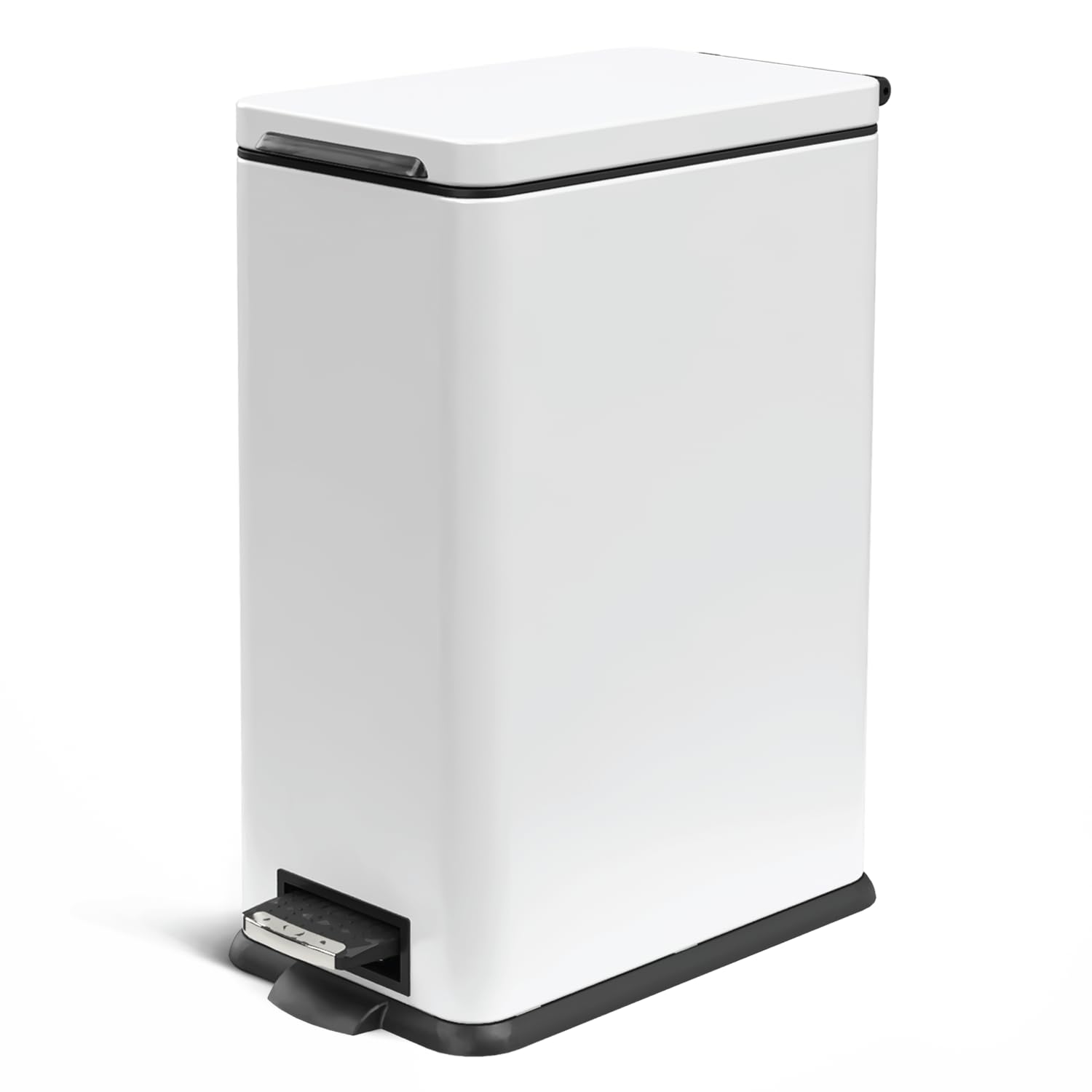 Home Zone Living 8 Gallon Slim Kitchen Trash Can, Stainless Steel, Step Pedal, 30 Liter, White