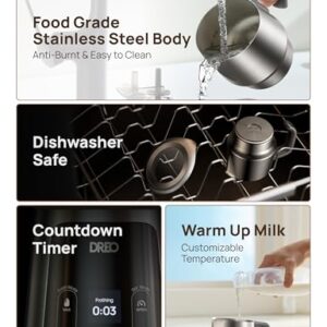 Dreo All-in-1 Milk Frother, Automatic Foam Maker for Latte Art-level Microfoam and Hot/Cold Coffee, 27oz/800ml Electric Milk Warmer with 30+ Drinks, Dishwasher Safe, Dairy/Plant-Based Milk, Star Light