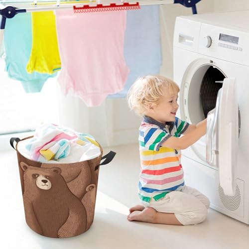 Laundry Hamper Brown Bear Freestanding Laundry Basket Thickened Waterproof Collapsible Clothes Hamper Storage for Clothes Toys Dorm And Family